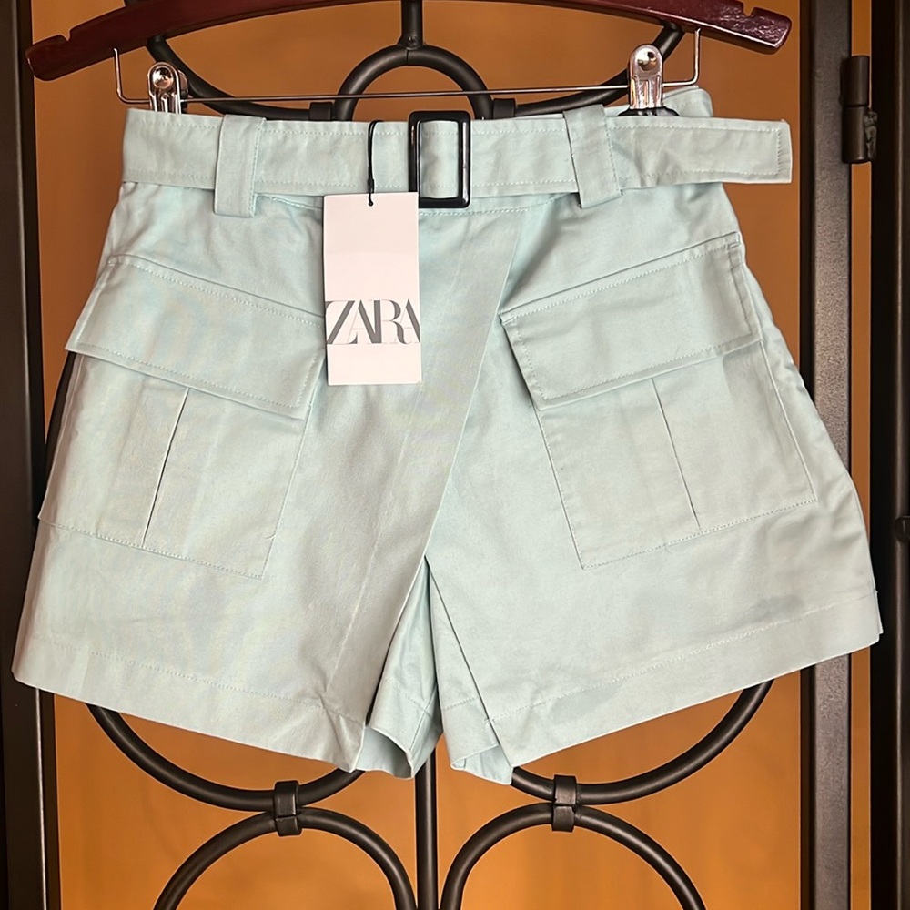 Zara Light Blue Belted Shorts